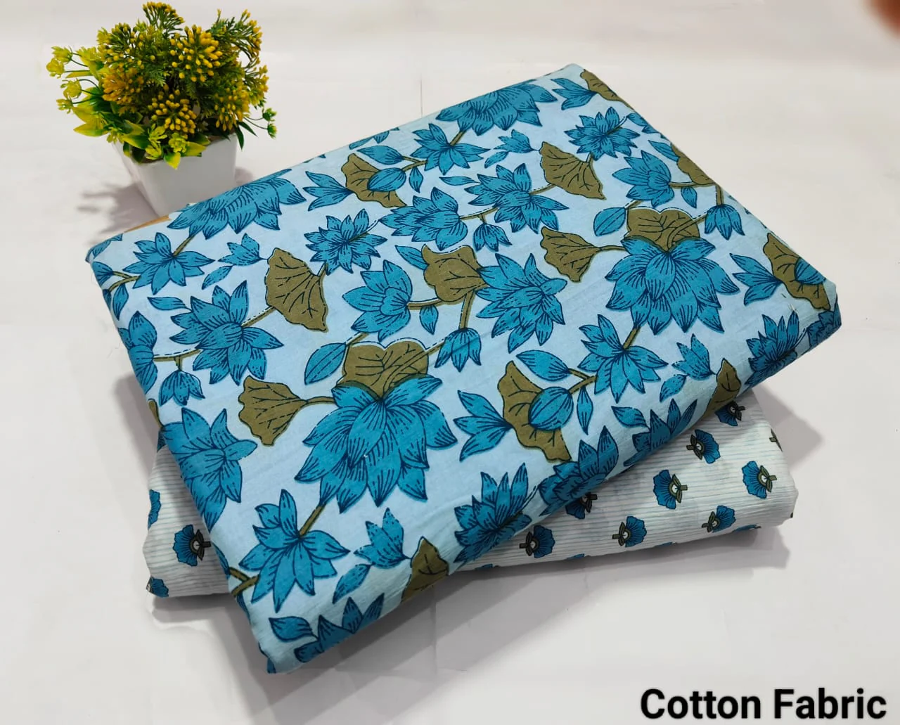 Light Blue Floral Printed Top & Bottom Suit Set – Elegant Cotton Suit Material (BFTB38)