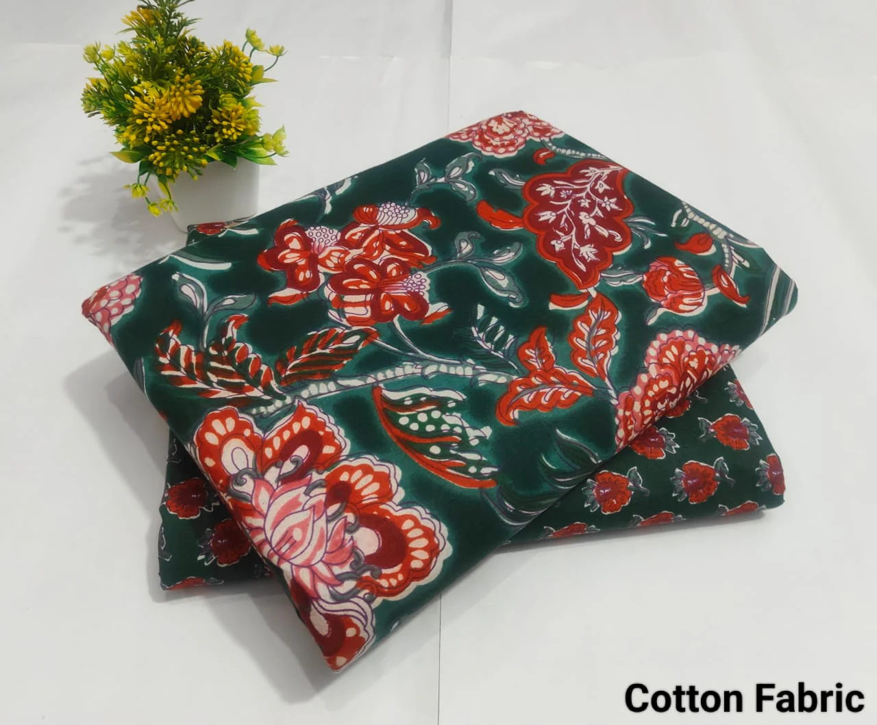 Green Floral Cotton Fabric – Designer Printed Cotton for Women (BFTB39)