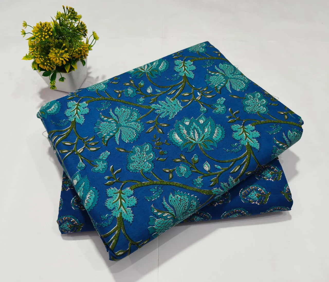 Blue Floral Printed Top & Bottom Suit Set – Elegant Cotton Suit Material (BFTB44)
