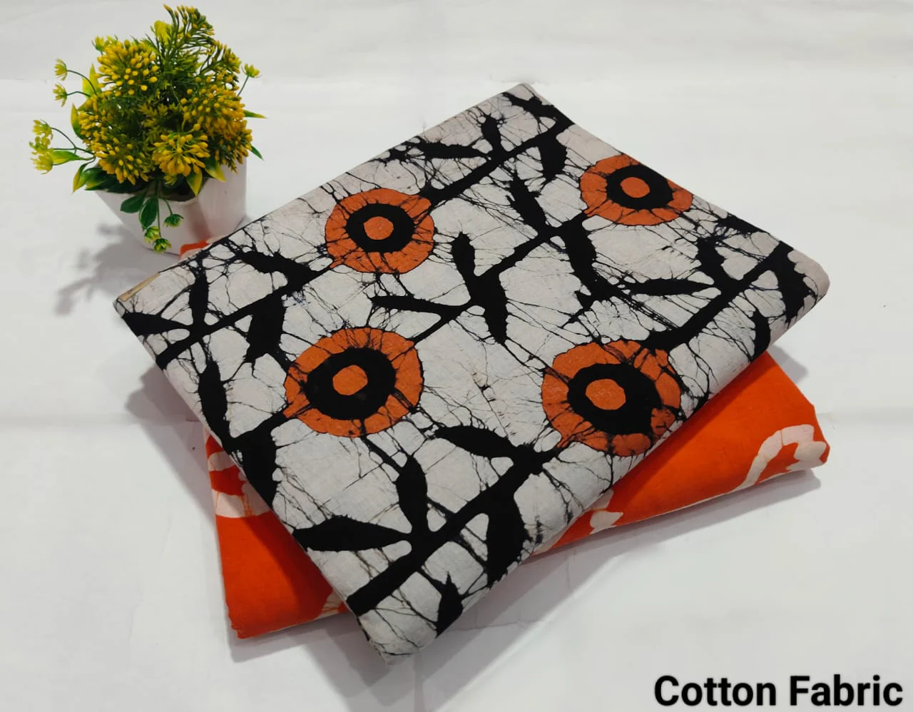 Black Orange Batik Cotton Fabric – Designer Ethnic Cotton Material (BFTB48)