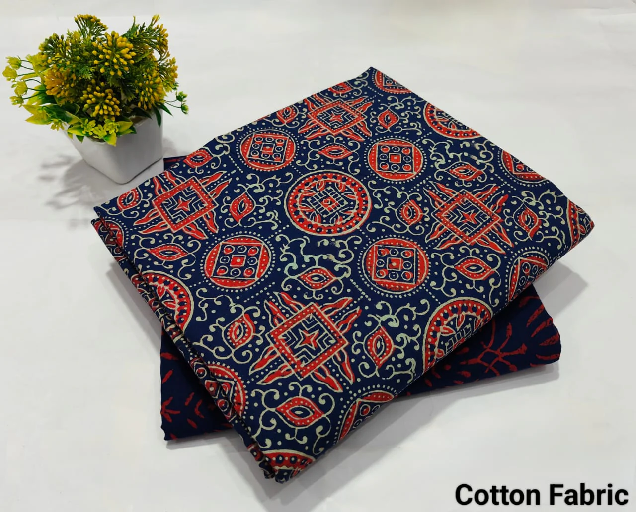 Navy Blue Ajrakh Print Cotton Fabric – Traditional Designer Material(BFTB55)
