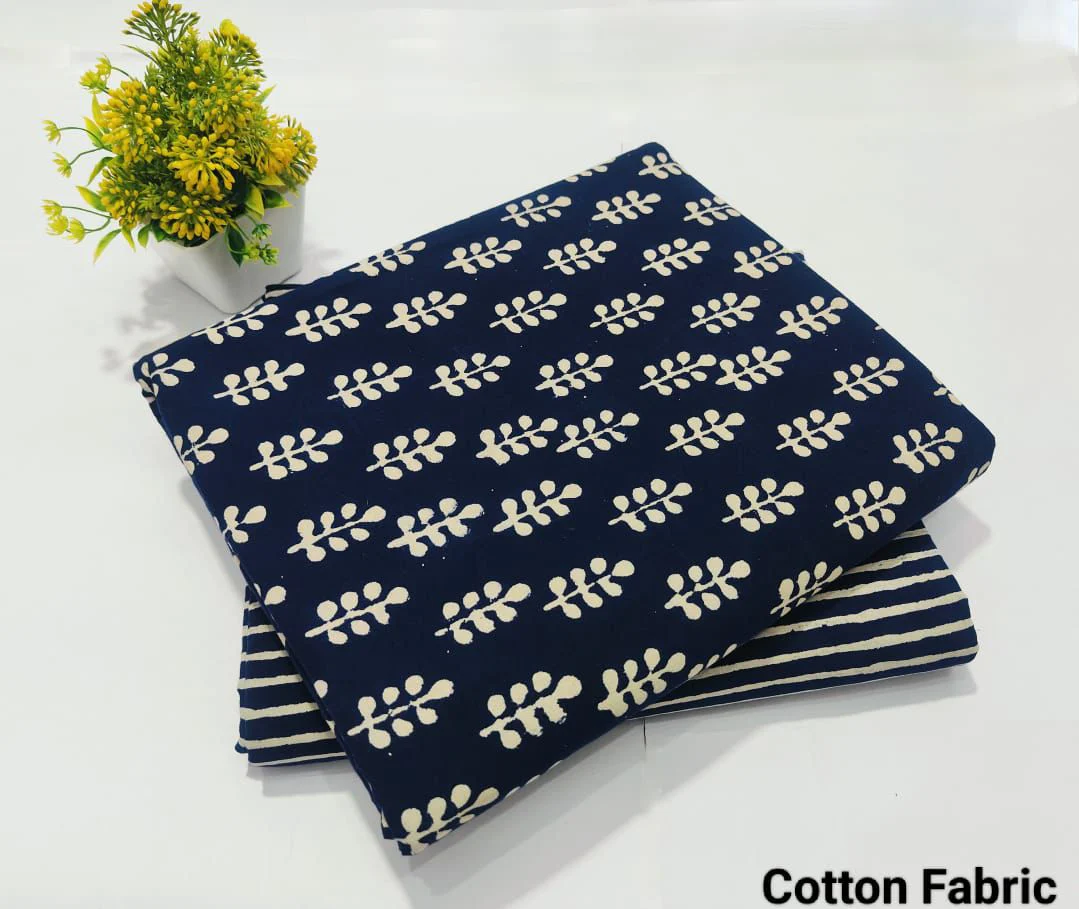 Navy Blue Printed Cotton Fabric for Women – Soft Kurti Dress Material (BFTB58)