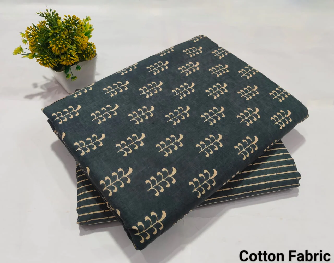 Dark Green Printed Cotton Fabric – Stylish Kurti & Dress Material (BFTB60)