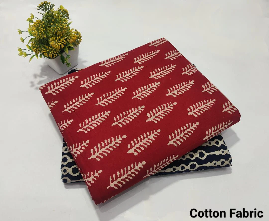 Red Printed Cotton Fabric for Kurti – Soft Leaf Design Dress Material for Women (BFTB61)