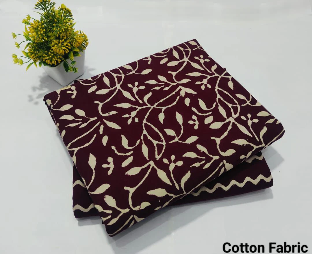 Maroon Leaf Printed Top & Bottom Suit Set – Elegant Cotton Suit Material (BFTB62)