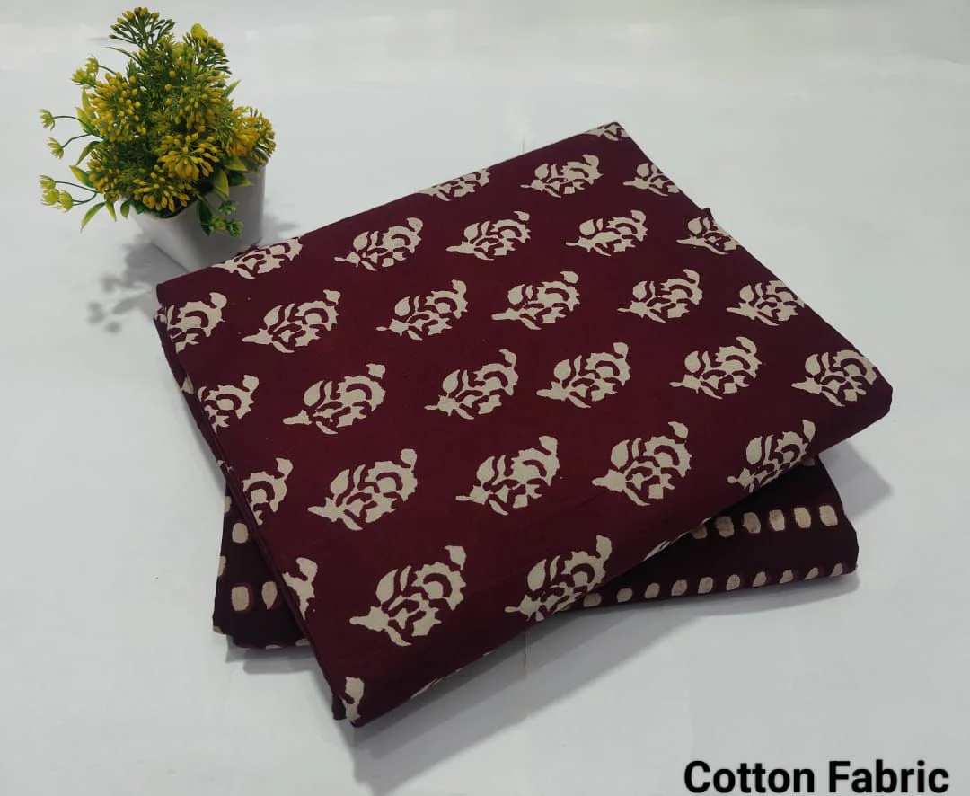 Maroon Beige Booti Printed Cotton Fabric – Traditional Dress Material (BFTB70)