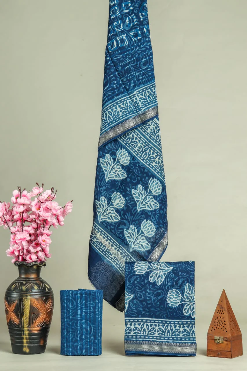 Premium Hand Block Printed Maheshwari Silk Suit(BFMAH22)