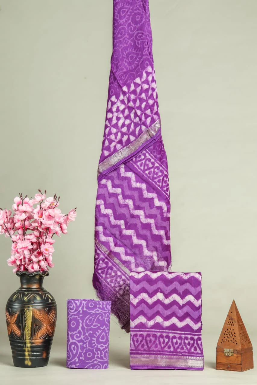 Premium Hand Block Printed Maheshwari Silk Suit(BFMAH38)