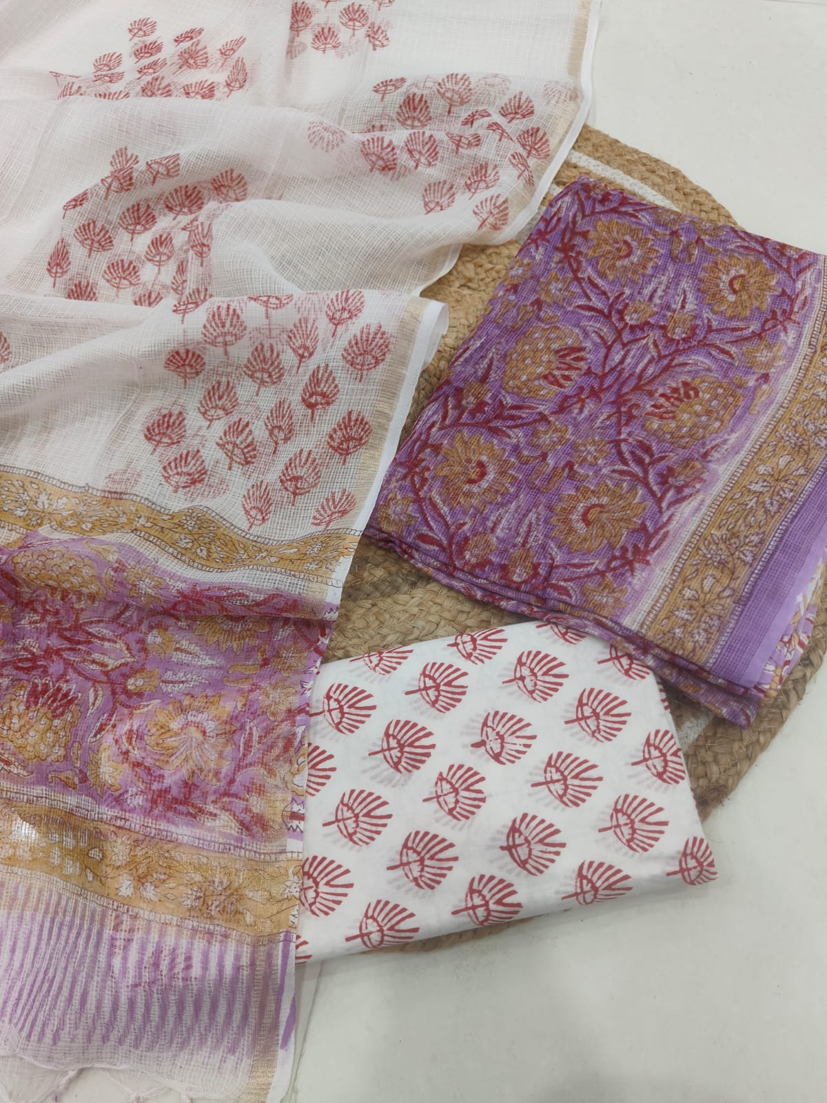 Lavender Floral Printed kota doriya Suit Set (BFFKO30)