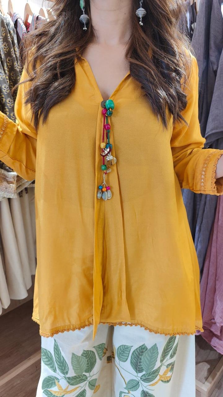 Yellow Cotton Co-ord Set for Women | Summer Casual Kurti Palazzo Set - Image 2