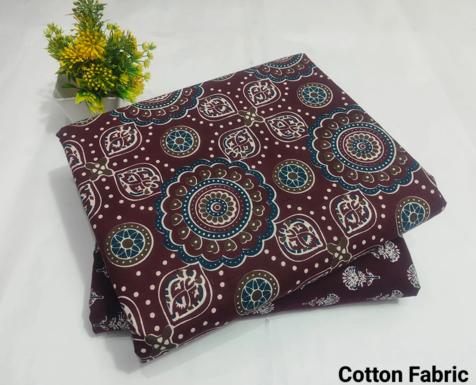 Maroon Ajrakh Print Cotton Fabric (BFTB128)