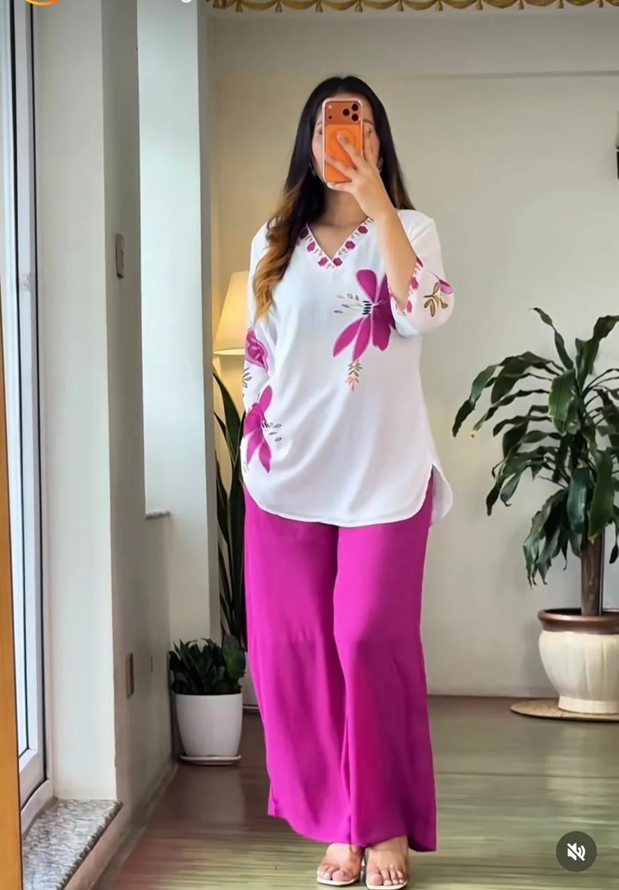 Pink Floral Mul Cotton Cord Set for Women - Image 2