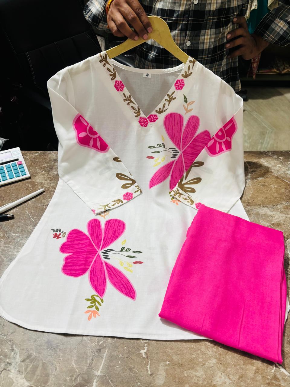Pink Floral Mul Cotton Cord Set for Women - Image 3