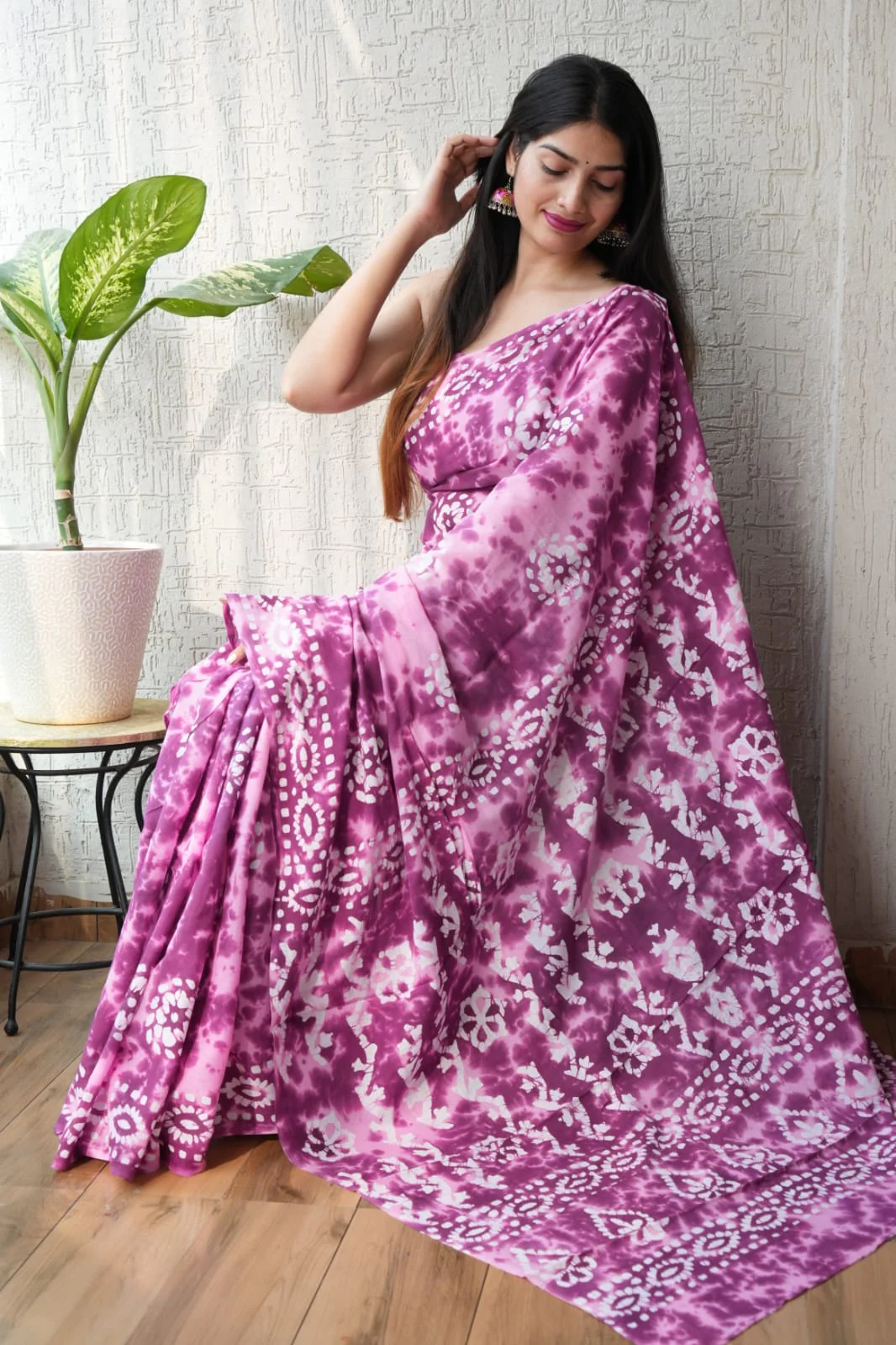 Purple Tie Dye Cotton Saree – Soft Cotton Saree for Women (BFCS51) - Image 2