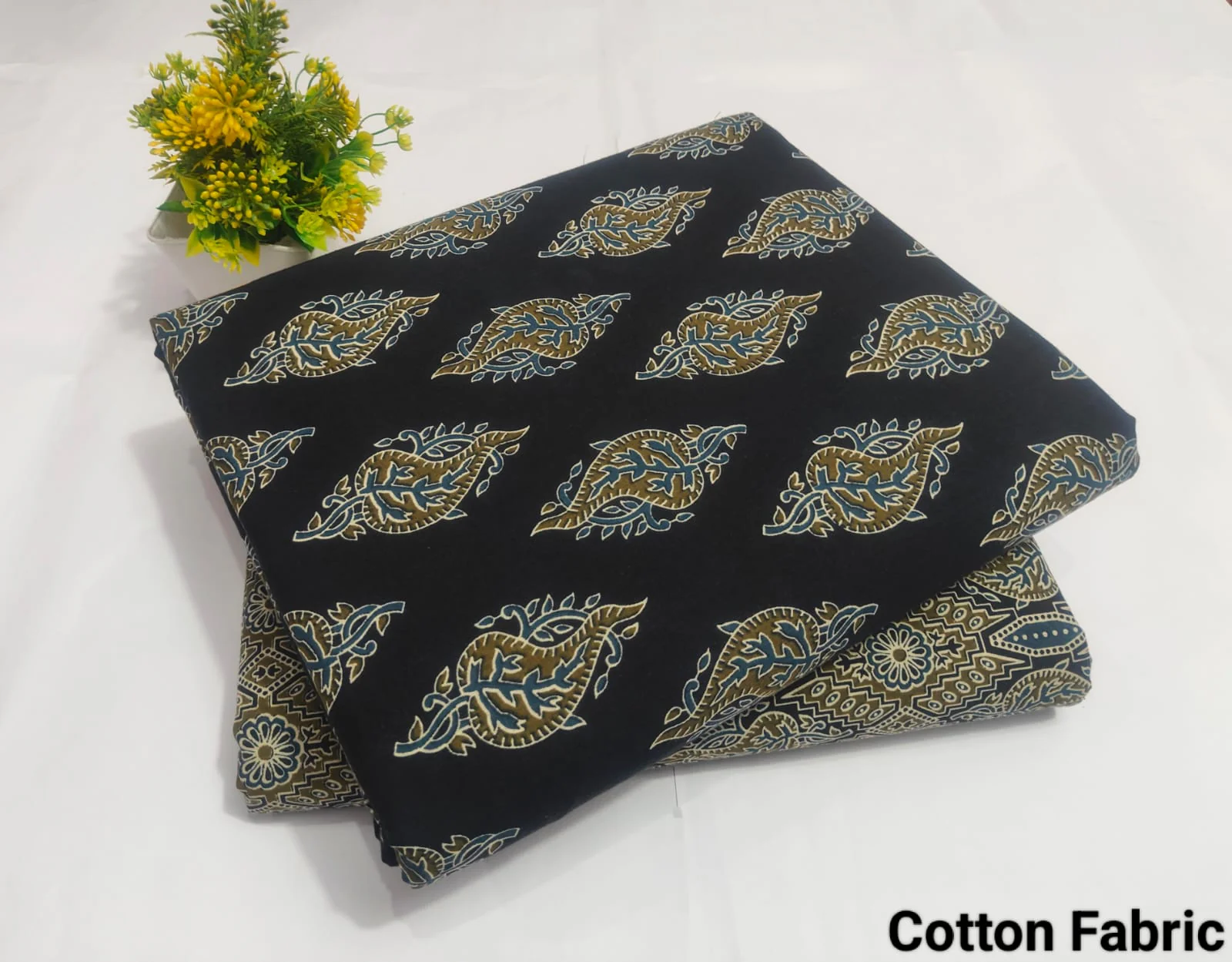 Black Leaf Print Cotton Fabric (BFTB114)